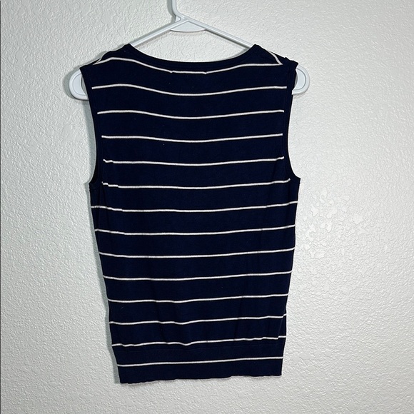 August Silk Navy and White Striped Sleeveless Top M - Picture 2 of 5